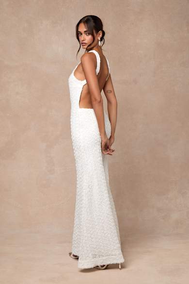blue dress for baby girl Sparkly A-line Scoop Neck Spaghetti Straps Beach Wedding Dresses, MW1038 main image 1