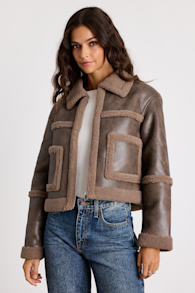 Dizzy Dark Brown Distressed Vegan Leather Jacket 1