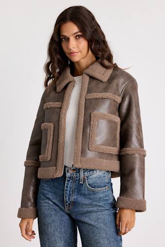 Dizzy Dark Brown Distressed Vegan Leather Jacket 1