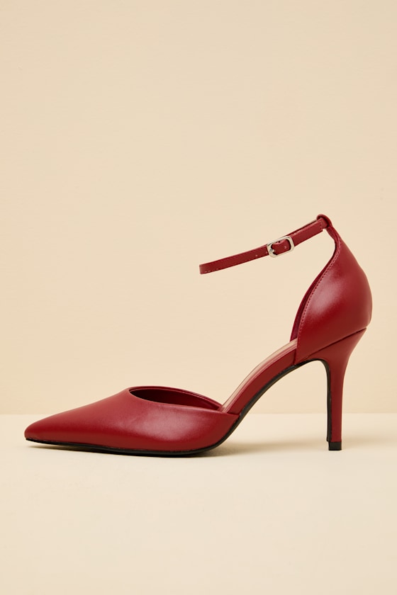 Acrux Burgundy Pointed-Toe Ankle Strap Pumps 1