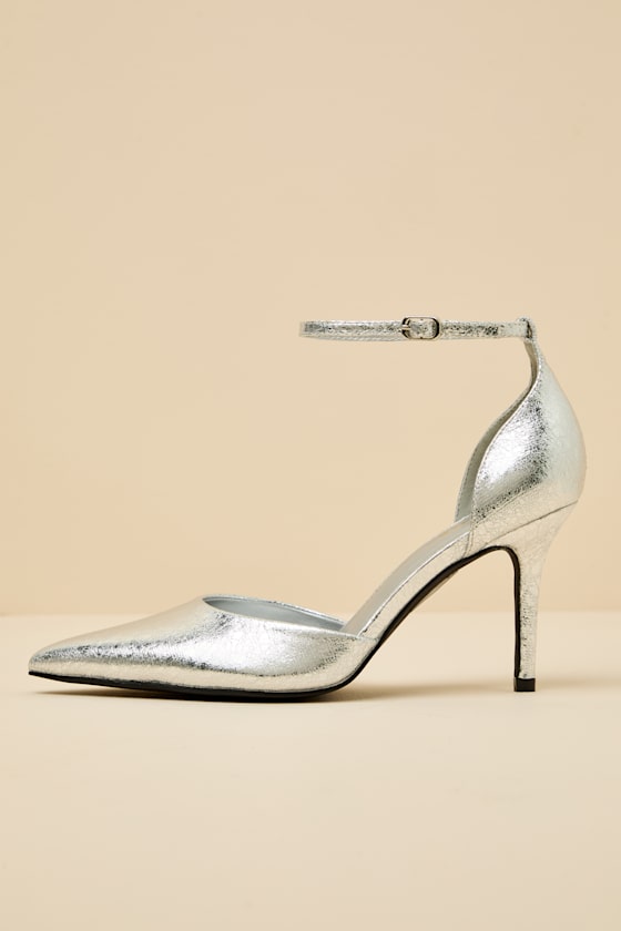 Acrux Silver Distressed Pointed-Toe Ankle Strap Pumps 1
