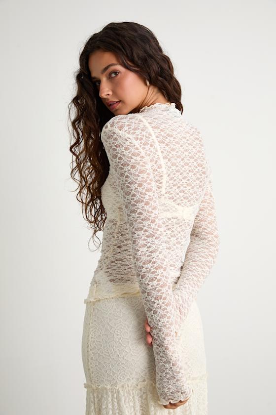 Ivory Sheer Lace Top - Mock Neck Top - Long Sleeve Top - Top - Lulus