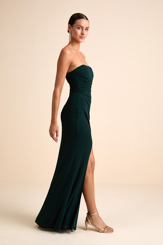 Epitome of Allure Emerald Green Strapless Ruched Tulip Maxi Dres 1