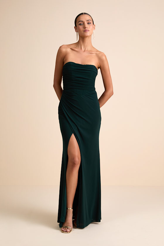 Epitome of Allure Emerald Green Strapless Ruched Tulip Maxi Dres 4