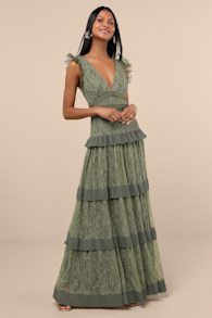 Marvelous Darling Olive Lace Ruffled Tiered Maxi Dress 1