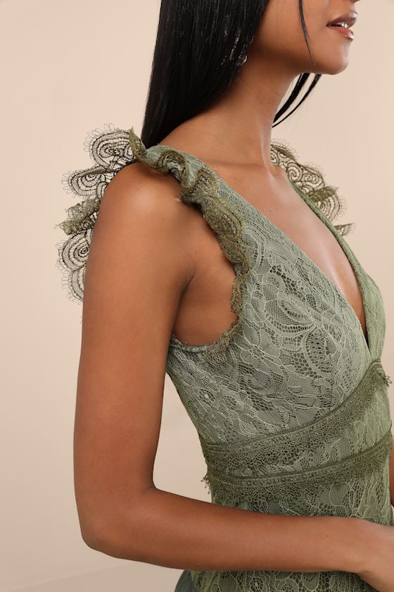 Marvelous Darling Olive Lace Ruffled Tiered Maxi Dress - thumbnail 4
