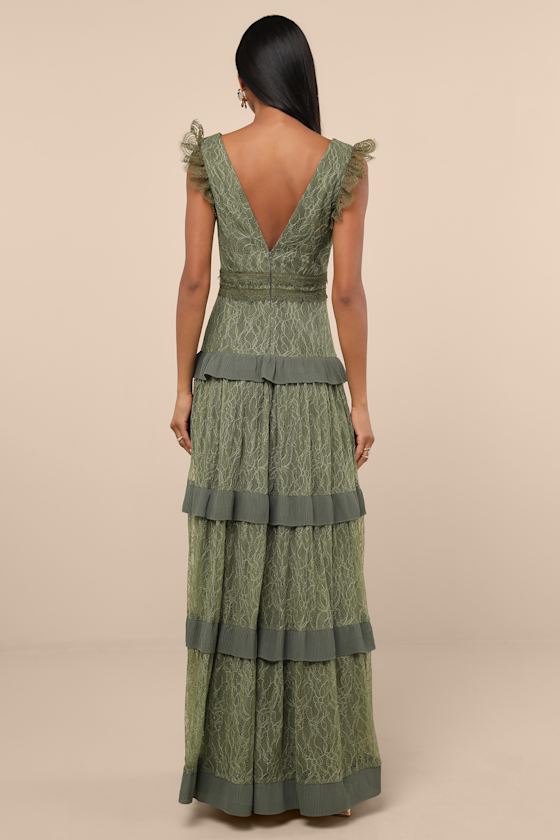 Marvelous Darling Olive Lace Ruffled Tiered Maxi Dress - thumbnail 5