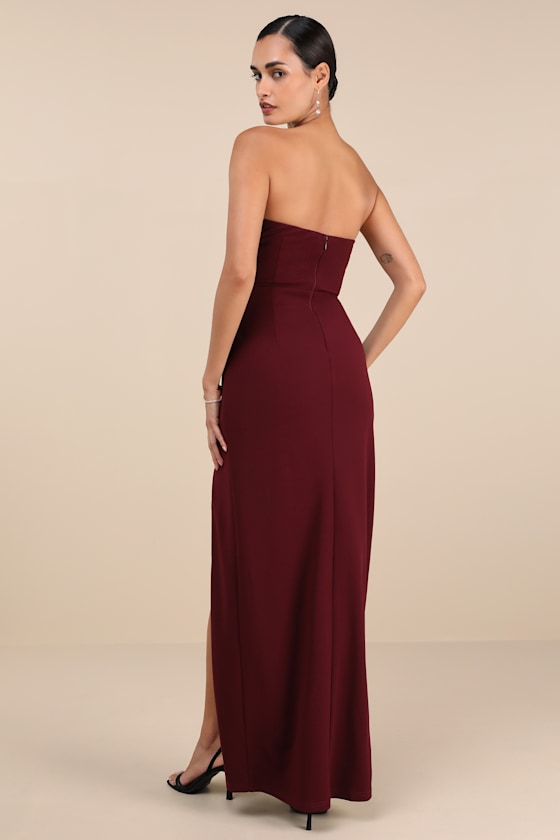 Burgundy Strapless Dress - Lace Bustier Dress - Lacy Maxi Dress - Image 4