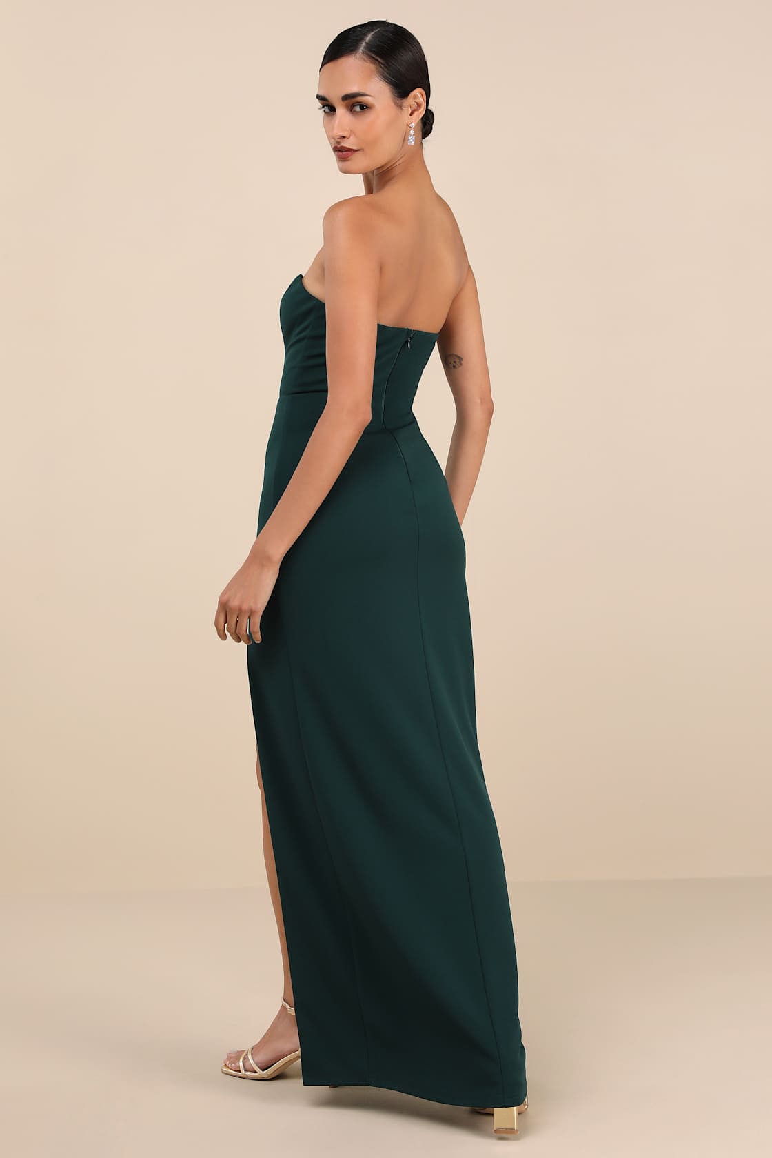 Memorably Iconic Emerald Green Strapless Lace Bustier Maxi Dress