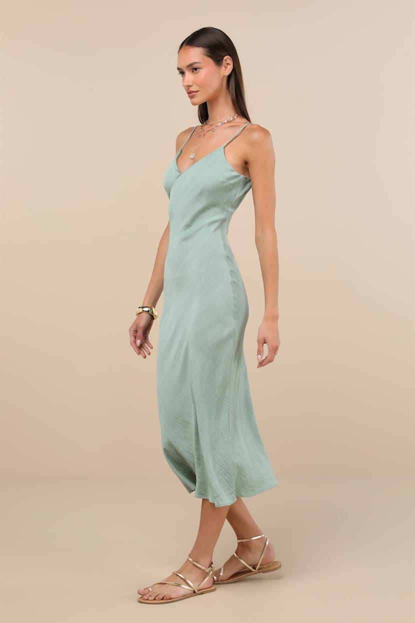 Lulus | Green Tamia Sage Textured Sleeveless Midi Slip Dress | Womens | X-Large | Rayon/Nylon Lulus | Green Tamia Sage Textured Sleeveless Midi Slip Dress | Womens | X-Large | Rayon/Nylon