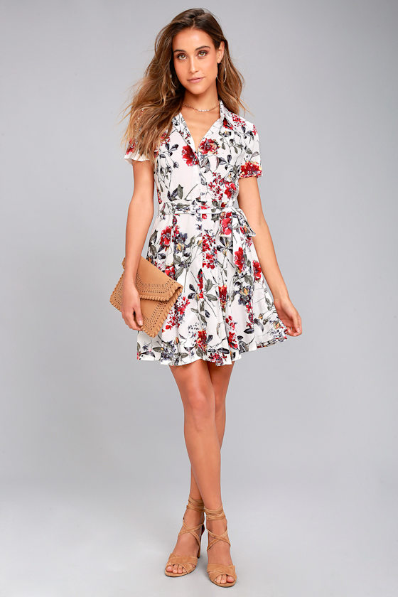 Just Fleur You White Floral Print Shirt Dress 1