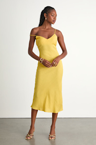Tamia Yellow Textured Sleeveless Midi Slip Dress 2