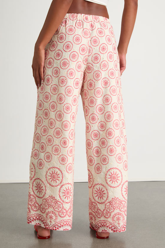 Ivory Boho Pants - Eyelet Embroidered Pants - Drawstring Pants - Image 3