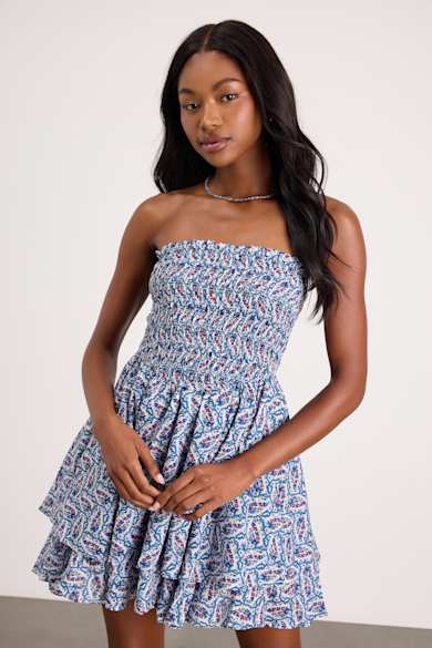 white christmas dresses Casual V-Neck Solid A-Line Ruffled Suspender Short Dress Blue / M main image 1