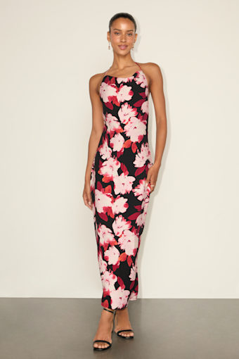 Valdria Black Floral Cowl Halter Midi Dress 6