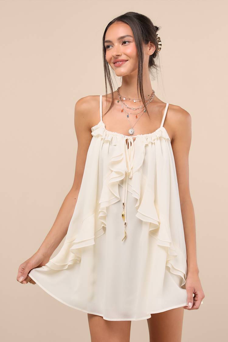 Nessie Ivory Sleeveless Ruffled Mini Dress