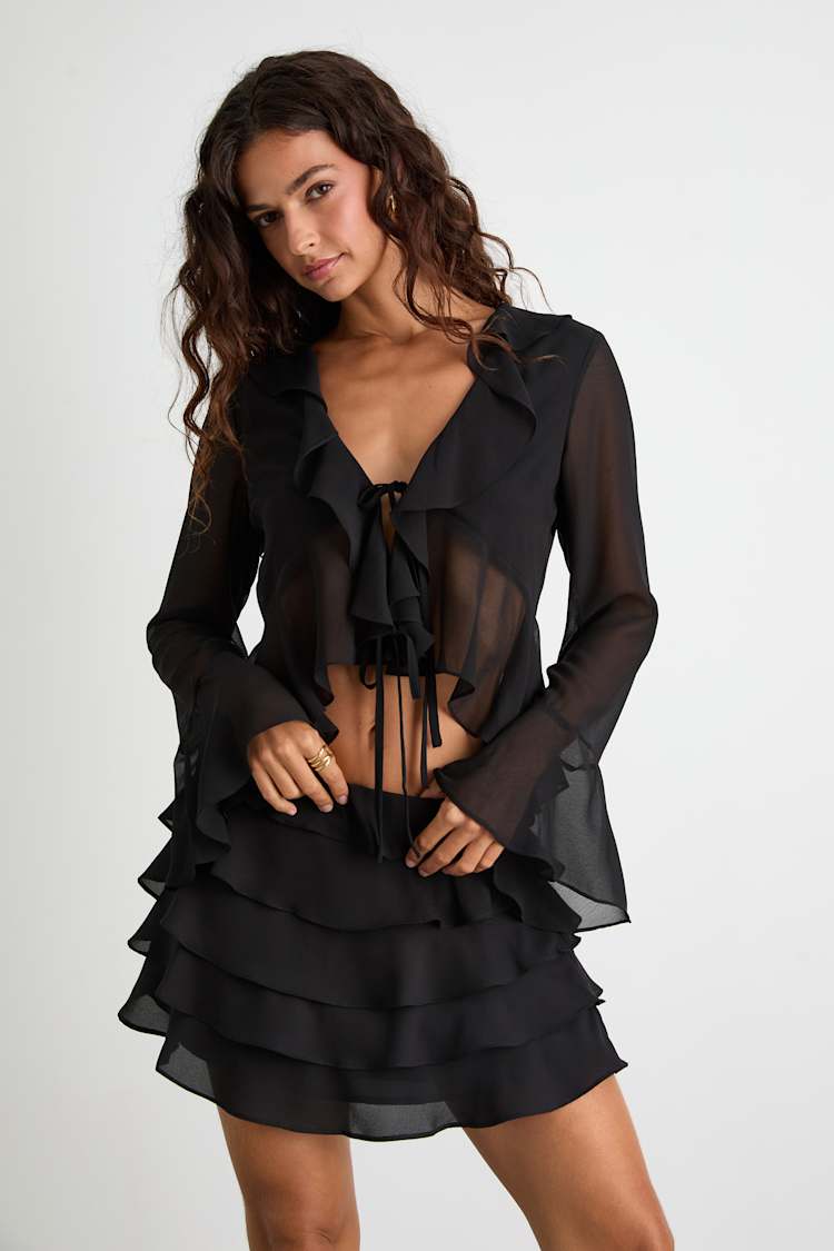 black mini skirt dress Kaisley Tiered Ruffled High-Rise COLOR:Gray Outerwear: Jackets sabine backless maxi dress and will turn heads
