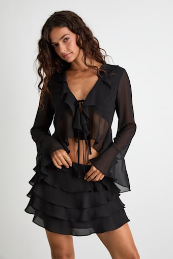Kaisley Black Tiered Ruffled High-Rise Mini Skirt 1