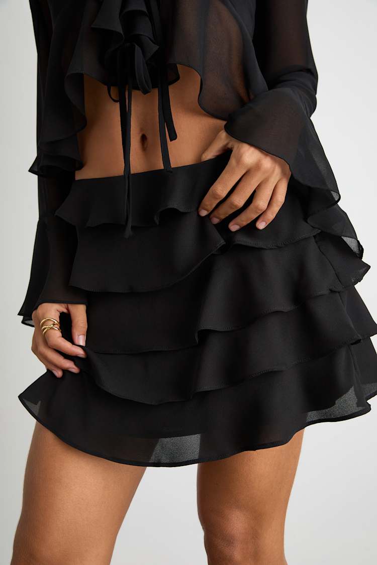 tiered ruffle skirt dress knee length Black - Ruffled Mini Skirt - High-Rise Mini Skirt African style