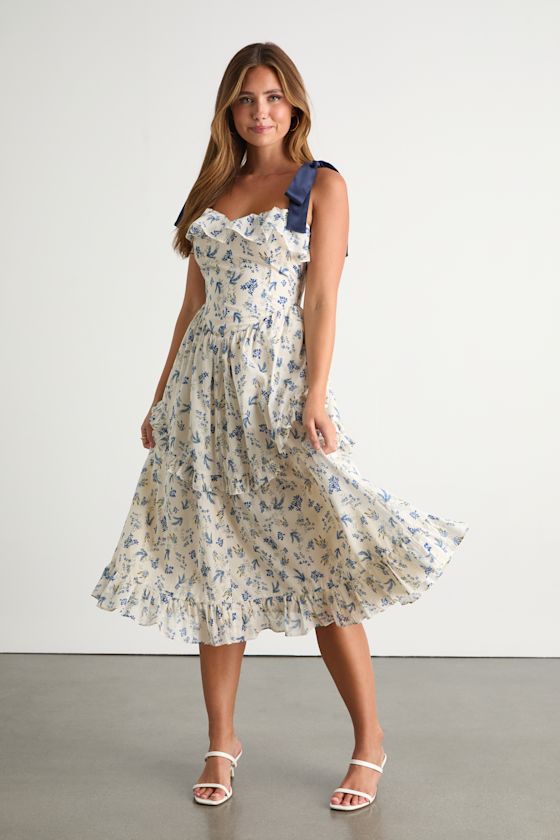 関税込【Rotate】Floral ruffled midi dress ROTATE BIRGER CHRISTENSEN floral-embroidered ruffle-detail