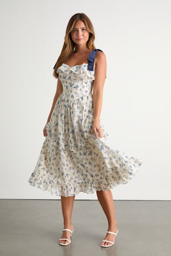 Candice Ivory Floral Ruffled Tie-Strap Midi Dress 2