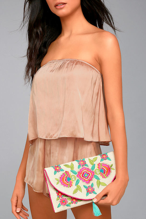 Perfect Petals Beige Floral Embroidered Clutch 4