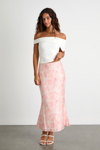 Lynelle Pink Floral Textured Midi Skirt 6