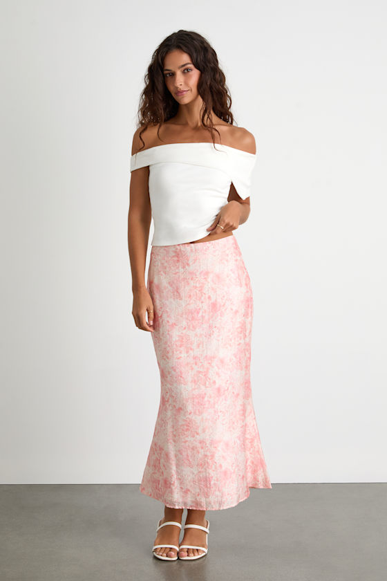 Lynelle Pink Floral Textured Midi Skirt 6