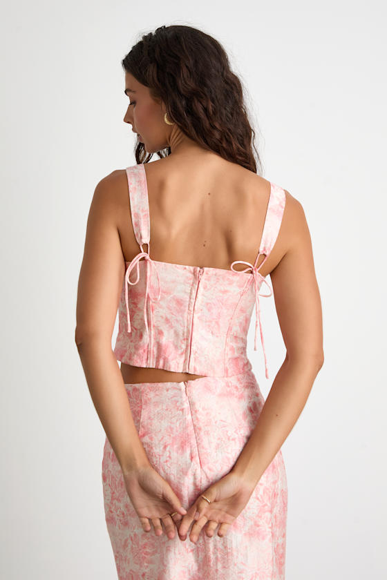 Lynelle Pink Floral Textured Sleeveless Bustier Top 2
