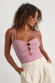 Zaynah Mauve Pink Tie-Strap Cutout Bodysuit 1