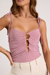 Zaynah Mauve Pink Tie-Strap Cutout Bodysuit 1