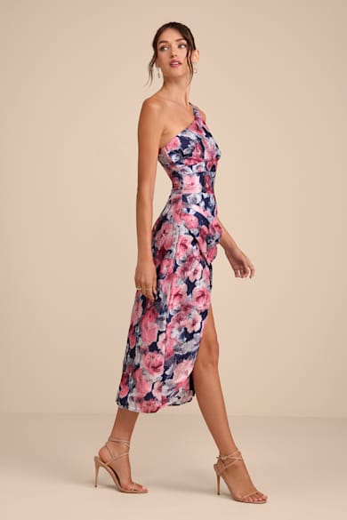 modern day glam printed one shoulder asymmetrical maxi dress Modern Day Glam One Shoulder Asymmetrical Maxi Dress in Golden Ochre main image 1