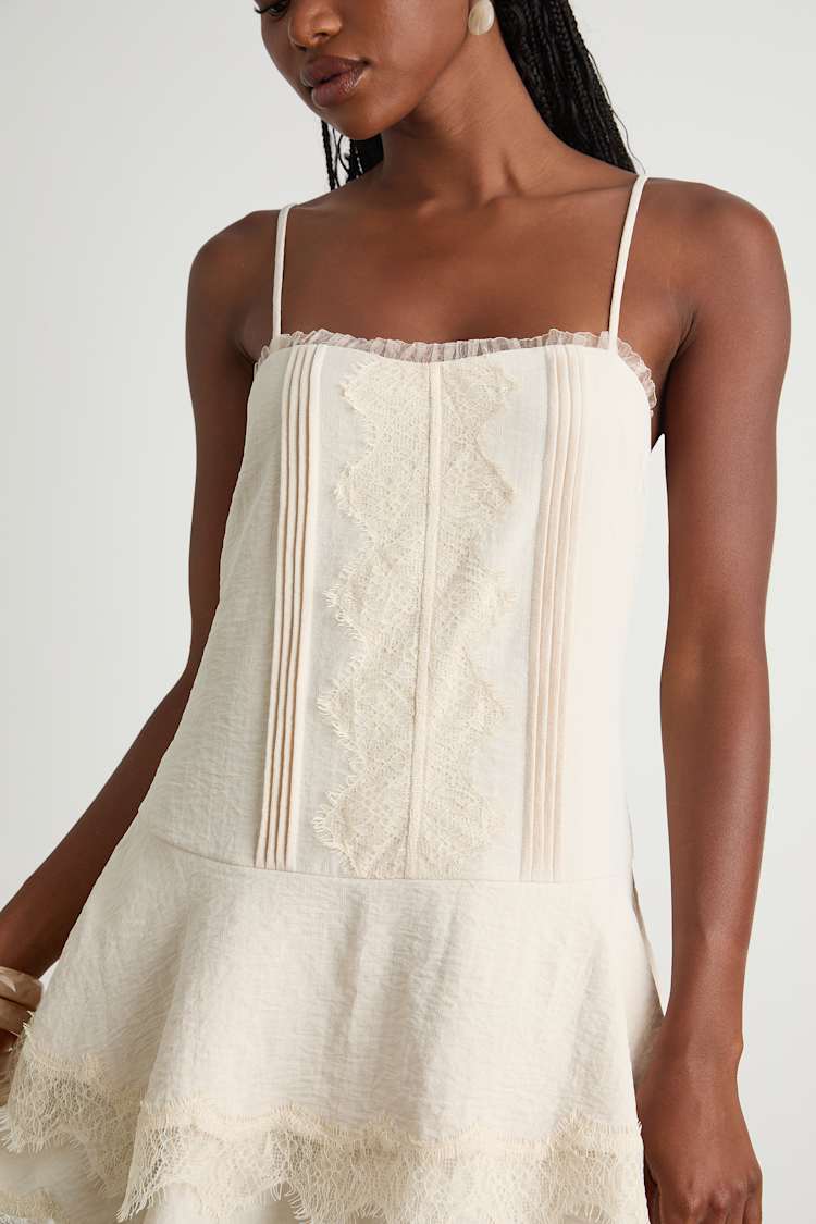 Sahima Cream Lace Tiered Mini Dress