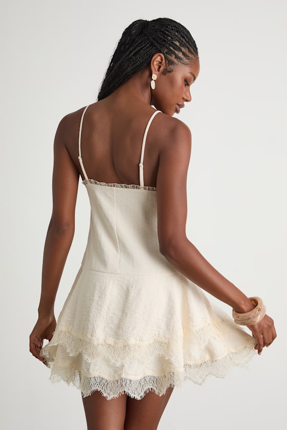 Cream Mini Dress - Lace-Trimmed Dress - Tiered Mini Dress - Lulus