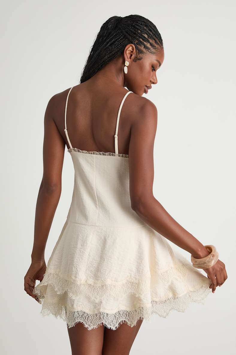 Sahima Cream Lace Tiered Mini Dress