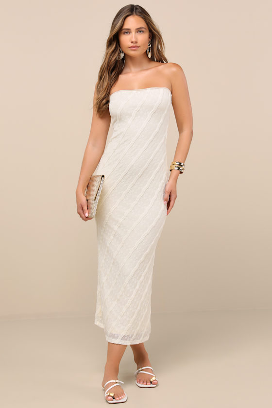 Image of Matilde Ivory Textured Knit Bodycon Midi Dress