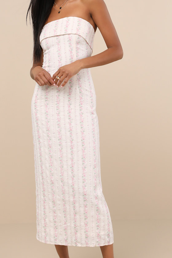 Cosetta Ivory Floral Strapless Midi Dress 2