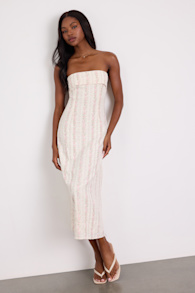 Cosetta Ivory Floral Strapless Midi Dress 2