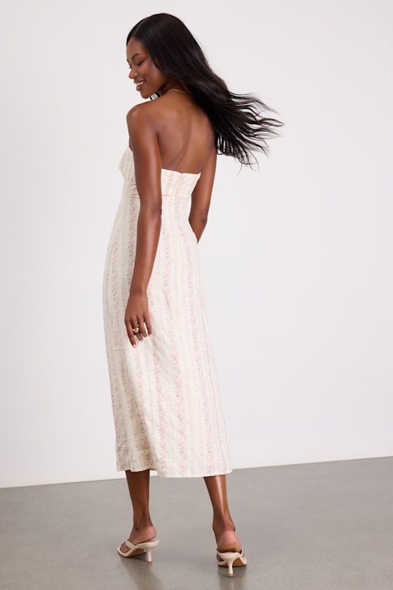 Ivory Floral Dress - Strapless Midi Dress - Column Midi Dress - Image 3