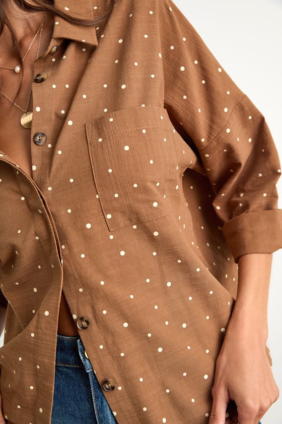 Amelia Dawn Brown Polka Dot Long Sleeve Button-Up Top 2