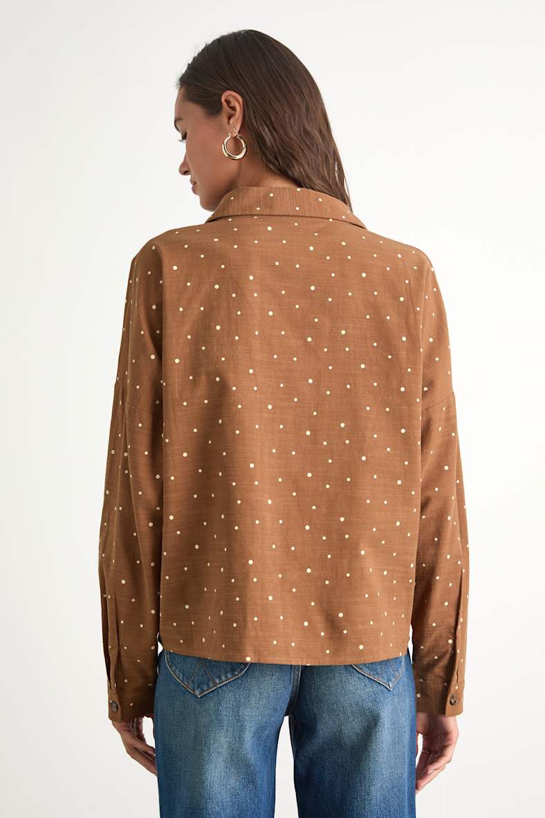 Amelia Dawn Brown Polka Dot Long Sleeve Button-Up Top