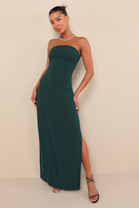 Famous Icon Dark Green Strapless Column Maxi Dress 2