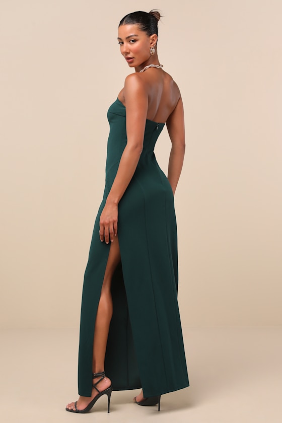 Famous Icon Dark Green Strapless Column Maxi Dress 4