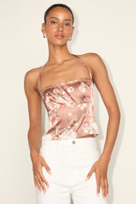 Demi Mauve Floral Satin Halter Cami Top 1