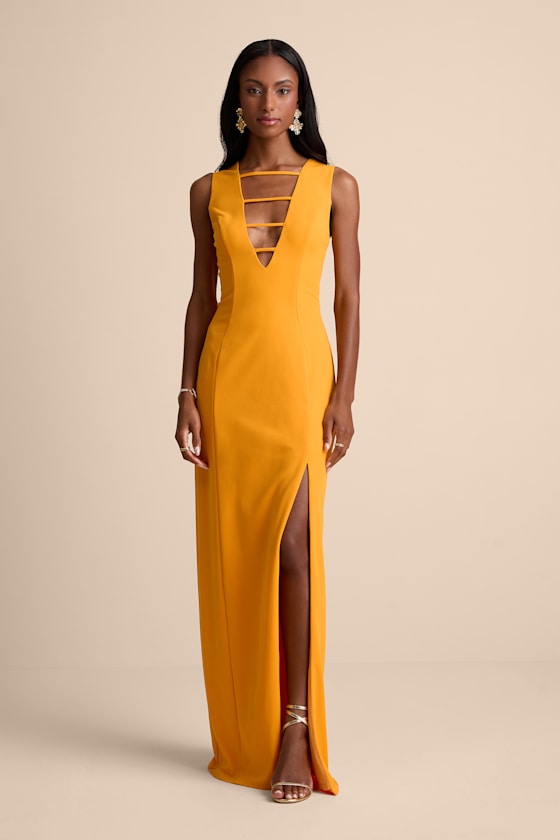Sabrina Golden Yellow Cutout Sleeveless Maxi Dress 1