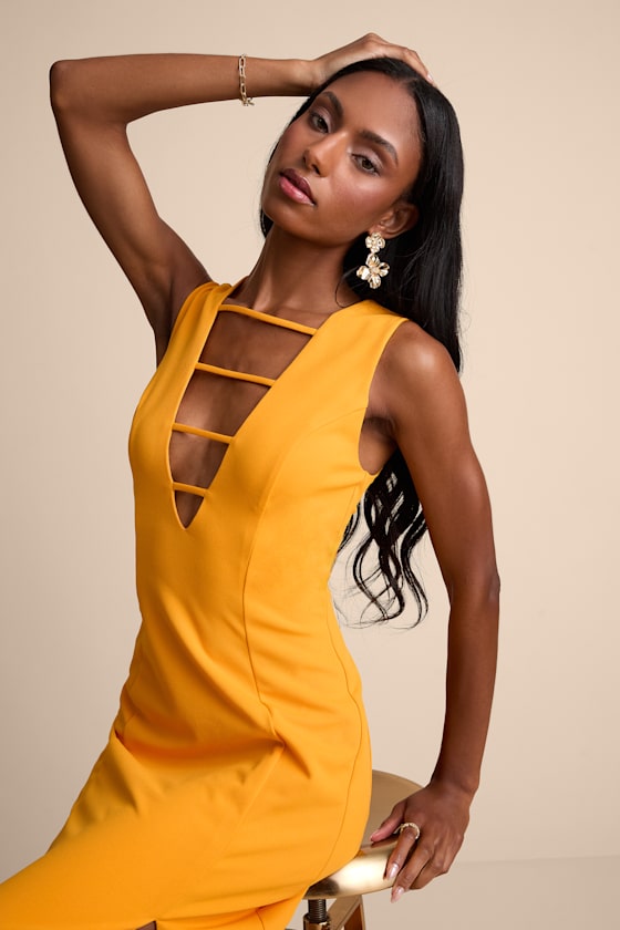 Sabrina Golden Yellow Cutout Sleeveless Maxi Dress 2