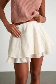 Alwen Cream Embroidered Tiered Mini Skirt 2
