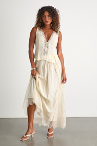 Amanda Ivory Eyelash Lace High-Rise Maxi Skirt 1