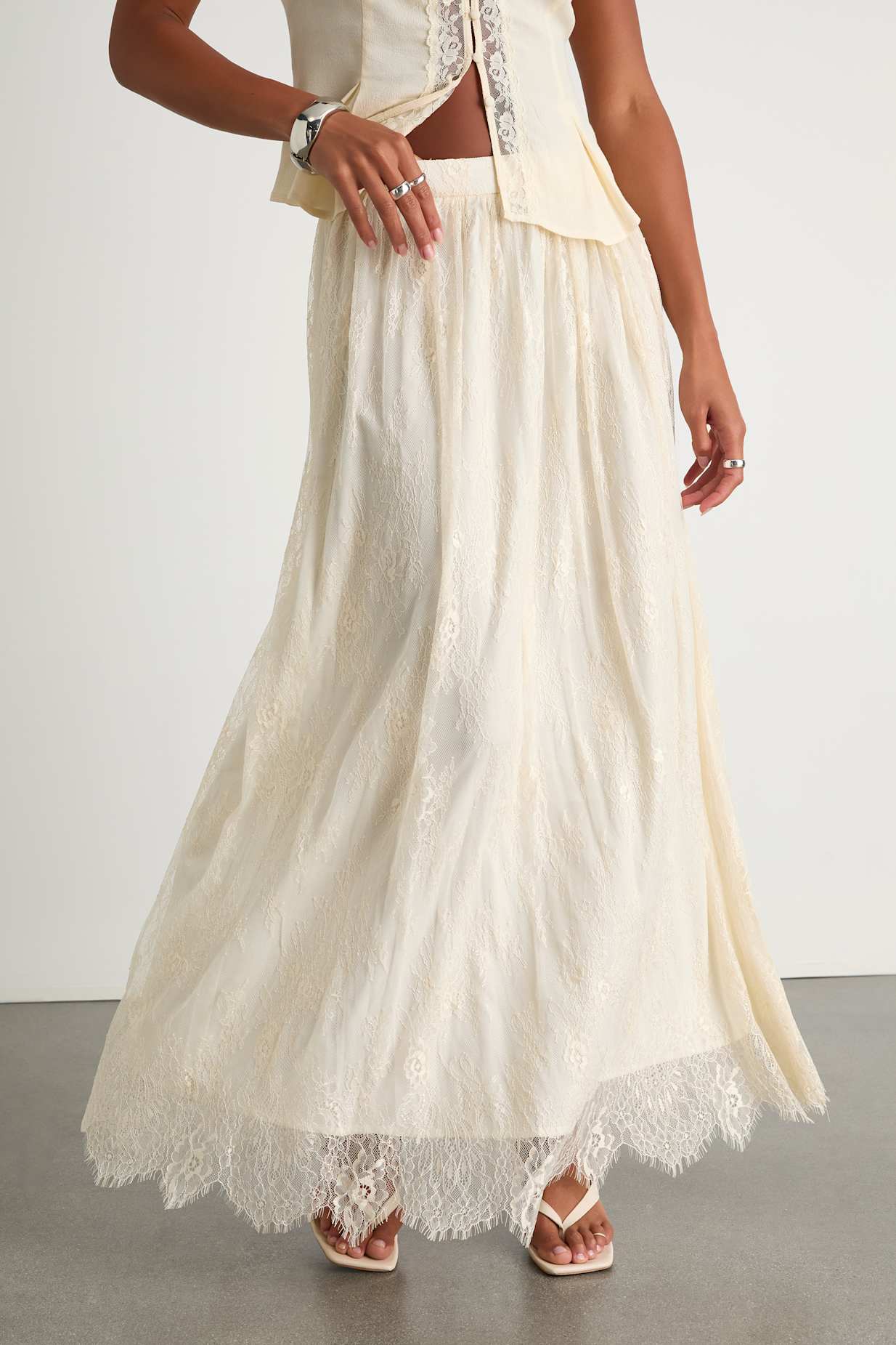 Amanda Ivory Eyelash Lace High-Rise Maxi Skirt