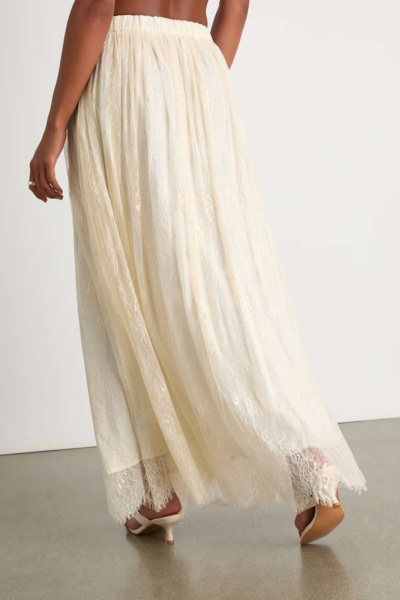 Amanda Ivory Eyelash Lace High-Rise Maxi Skirt